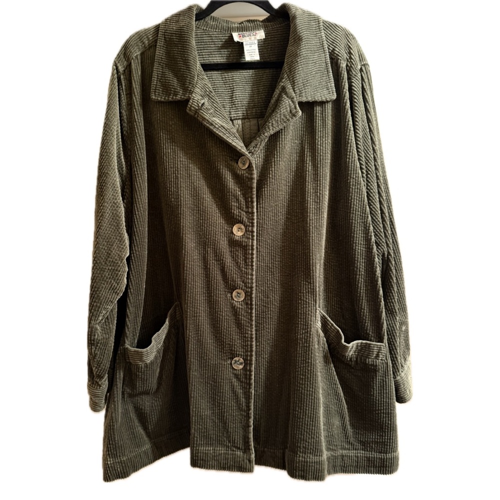 Vintage Mainstreet Blues Olive Green Corduroy Shirt Jacket Shacket Size 2X